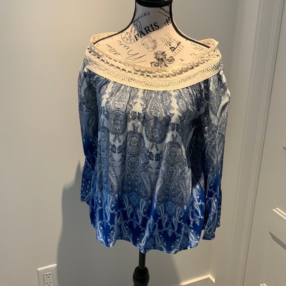 Beautiful flow of blue , off shoulder top